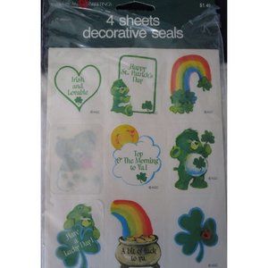 Good Luck Care Bear Shamrock St Patricks Day Vintage Stickers Two Sheets Used